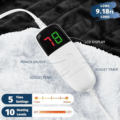 BOMOVA Heated Electric Blanket Full Size - 72" x 84" Heating Blanket with 10 Heating Levels & 8 Hours Auto Off, Warm Flannel Blanket, Christmas Birthday Gifts for Women