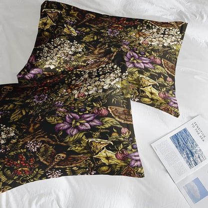 Comforter Set King Size, Moth Witch Retro Soft 3 Pcs Bedding for Kids and Adults, Vintage Flower Plants Comforter Set with 2 Pillowcases, for Bedroom Bed Decor