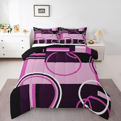 Vintage Swirls Bedding Sets Twin Purple Black Grey Duvet Set Retro Graphic Patchwork Quilted Comforter Soft Microfiber Down Comforter, 2Pcs