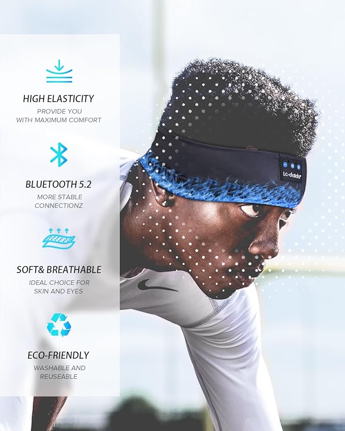 LC-dolida Headband Headphones Bluetooth, Sleep Headphones Wireless Bluetooth with Ultra-Thin HD Stereo Speaker, Sleep Headband Earphones for Workout Yoga Insomnia Meditation Gifts