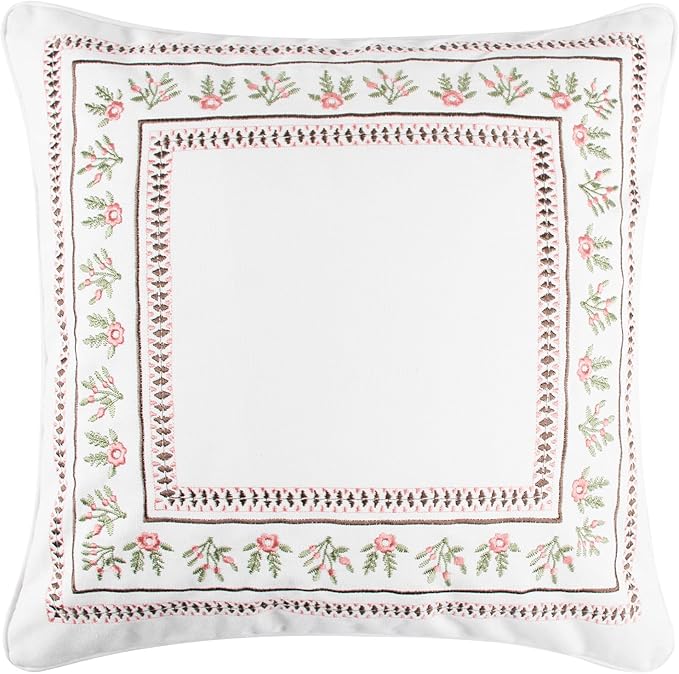 Levtex Home - Maileen Dusty Rose - Decorative Pillow (18 x 18in.) - Embroidered Floral - Pink, Green, White