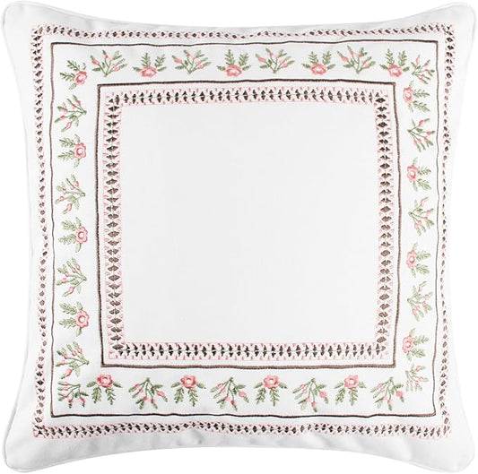 Levtex Home - Maileen Dusty Rose - Decorative Pillow (18 x 18in.) - Embroidered Floral - Pink, Green, White