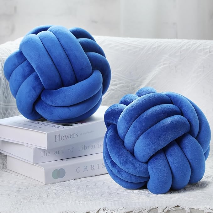 Namalu 2 Pcs Soft Knot Pillow Ball, Decorative Round Throw Knotted Pillows Cushion, Handmade Stuffed Ball Pillows for Winter Bedroom Sofa Couch Home Decor(10.6 Inches,Dark Blue)