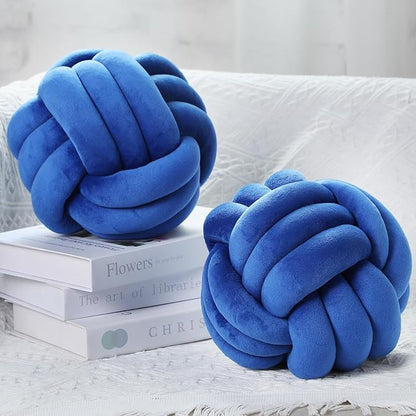 Namalu 2 Pcs Soft Knot Pillow Ball, Decorative Round Throw Knotted Pillows Cushion, Handmade Stuffed Ball Pillows for Winter Bedroom Sofa Couch Home Decor(10.6 Inches,Dark Blue)
