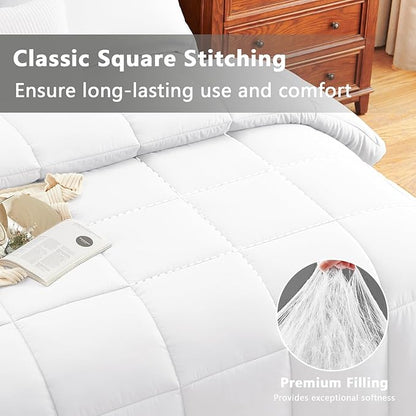 CozyLux California King Comforter Set White - 3 Pieces Cal King Box Stitched Quilted Bedding Sets, Soft Breathable Bed Sets for All Seasons with 1 Down Alternative Comforter and 2 Pillow Shams