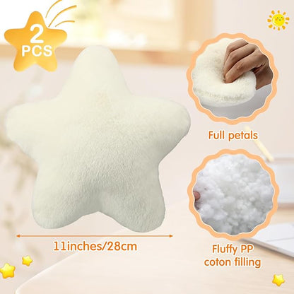 2 Pcs 11 Inch Star Pillow Decorative Star Shaped Throw Pillow Gift Cute Aesthetic Soft Plush Floor Cushions Room Decor for Bedroom Living Room Sofa Bed(Beige)