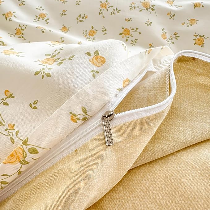 Yellow Twin Comforter Set - Orange Floral Quilt Bedding Set 2 Pieces, Comforter Set Twin Size, Soft & Lightweight Comforter(68‘’ x 90‘’) for Girl All Season & 1 Pillowcase(30‘’x20‘’)
