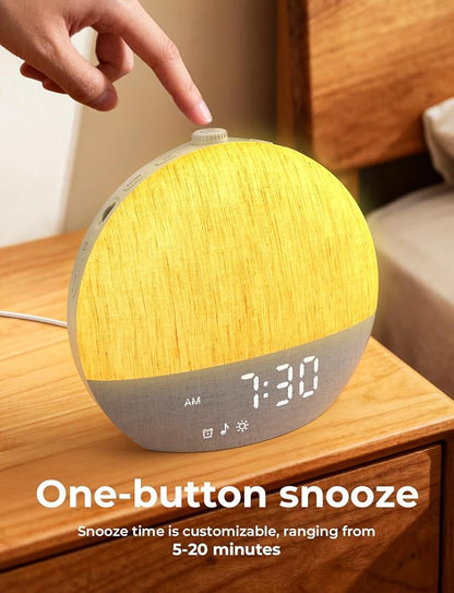 LIORQUE Sunrise Alarm Clock, Digital Alarm Clocks Bedside, 30 Sleep Sounds, Sleep Timer, Adjustable Volume & Brightness,Screen Free Design, Bluetooth, Wake up Light with White Noise for Heavy Sleepers