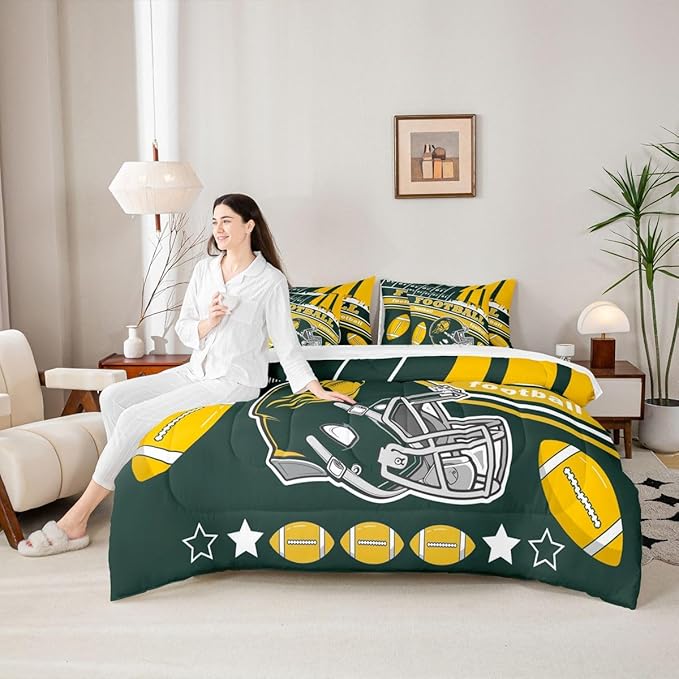 Feelyou Football 7 Pieces Comforter Sets Full Size Kids Rugby Sports Bedding Set for All Season Football City Bed in a Bag with Comforter, Sheets, Pillowcases & Cushion Cover