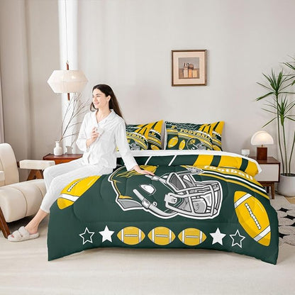 Feelyou Football 7 Pieces Comforter Sets Queen Size Kids Bedding Set for All Season Rugby Sports Football City Bed in a Bag with Comforter, Sheets, Pillowcases & Cushion Cover