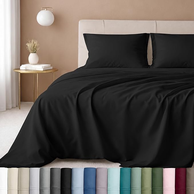 California Design Den King Sheet Set - Luxury 600 Thread Count Sateen, Natural 100% Cotton, Fully Elasticized Deep Pocket King Bed Sheets, Crisp, Cool and Durable Hotel Quality Bedding - Black