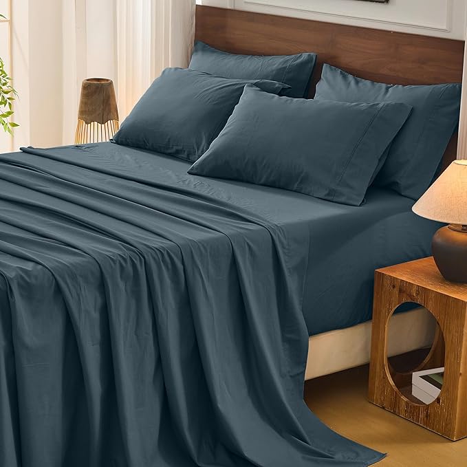 Bedlifes 100% French Flax Linen Sheets Set King Size - 6 Piece Extra Deep Pocket 18-24",Soft Breathable King Bed Sheets with Temperature Regulating & Moisture-Wicking(Cool Gray