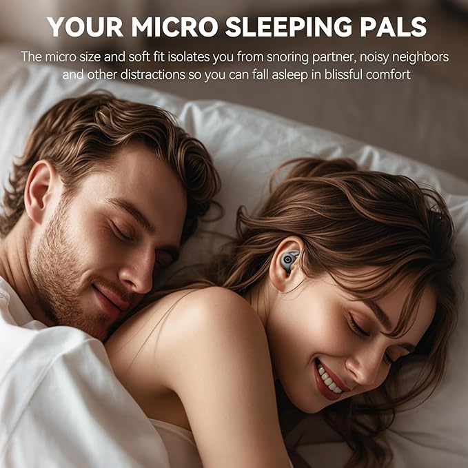 Sleepals Micro Sleep Earbuds for Side Sleepers, Sleep Headphones with Noise Reduction, Soft and Snug Fit Overnight, Slim and Light, 28hr Play with Travel Charging Case (Black)