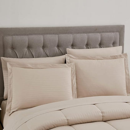 Queen Comforter Set 8 Piece Bed in a Bag with Bed Skirt, Fitted Sheet, Flat Sheet, 2 Pillowcases, 2 Pillow Shams, Queen, Dobby Beige
