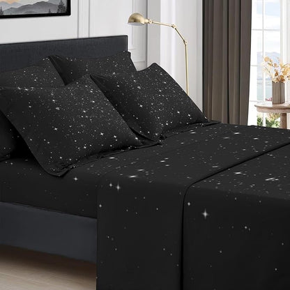 Comforter Set Queen Size, Space Starry 7 Pcs Bedding for Kids and Adults, Star Sky Bed Sheet Sets with Fitted Sheet 2 Pillowcases & 2 Shams for Bedroom Bed Decor