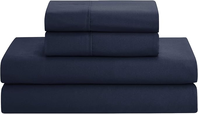Comforter Set 8 Piece Bed in a Bag Design, Bed Sheets, 2 Pillowcases, & 2 Shams Down Alternative All Season Warmth, King, Pintuck Navy, (Pack of 3)