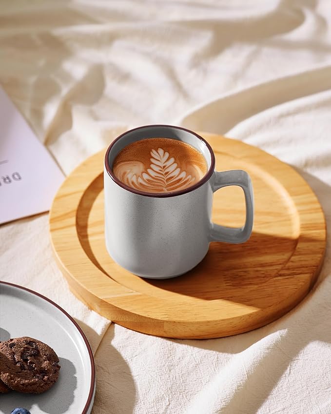 famiware Coffee Mugs Set of 4, Nebula 14oz Coffee Mugs, Ceramic Cup Set with Handle for Latte, Tea, Milk, Cappuccino, Cocoa, Light Gray (Pack of 2)