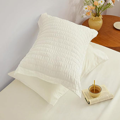 Love's cabin Seersucker Ivory Full Comforter Set, 7-Piece All Season Lightweight Bed in a Bag Bedding Set with Comforter, Flat Sheet, Fitted Sheet, Pillowcases and Shams | Soft, Breathable, Lightweight