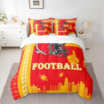 Feelyou Football 7 Pieces Comforter Sets Bedding Set for All Season Queen Size Football City Bed in a Bag with Comforter, Sheets, Pillowcases & Cushion Cover
