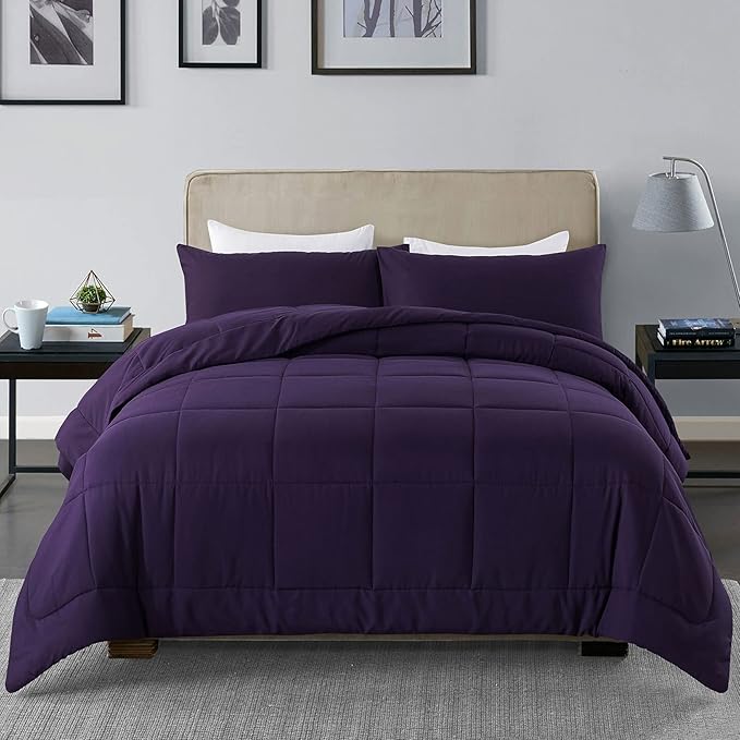 DOWNCOOL Twin Comforter Set -All Season Bedding Comforters Sets with 1 Pillow Case -2 Pieces Bed Set Down Alternative Comforter Set -Purple Twin Bedding Sets(64"x88")