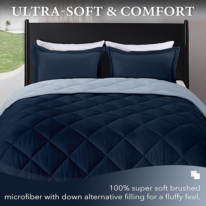 downluxe Full Size Comforter Set - Blue and Sapphire Full Comforter - Soft Bedding Sets for All Seasons -3- Piece Comforter Set Full with 2 Reversible Pillow Shams