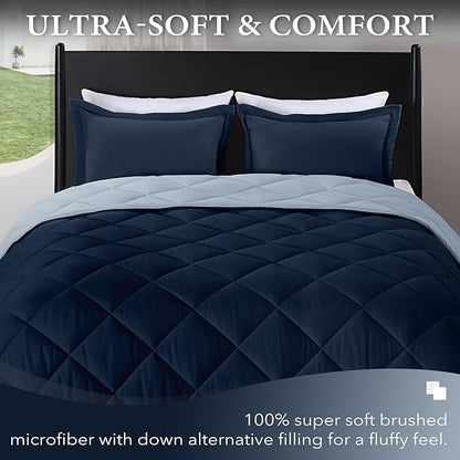 downluxe Queen Comforter Set - Blue and Sapphire Queen Comforter, Soft Bedding Sets for All Seasons -3 Pieces - 1 Comforter (88"x92") and 2 Pillow Shams(20"x26")