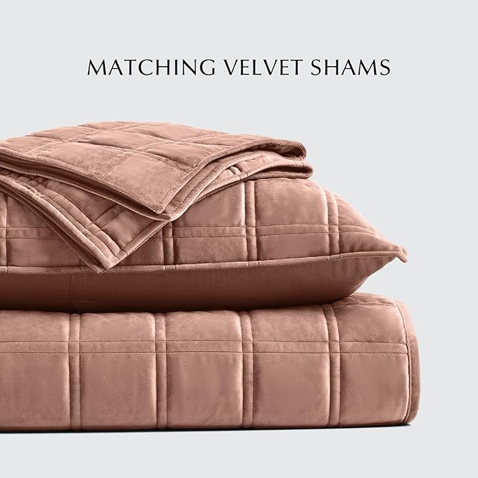 EVERGRACE 3 Pieces Luxurious Velvet Quilt Queen Size, Ultra Soft Bedspread Coverlet Set, Double Box Stitch Lightweight Velvet Comforter for All Season with 2 Shams, Terracotta Clay, 108"x96"