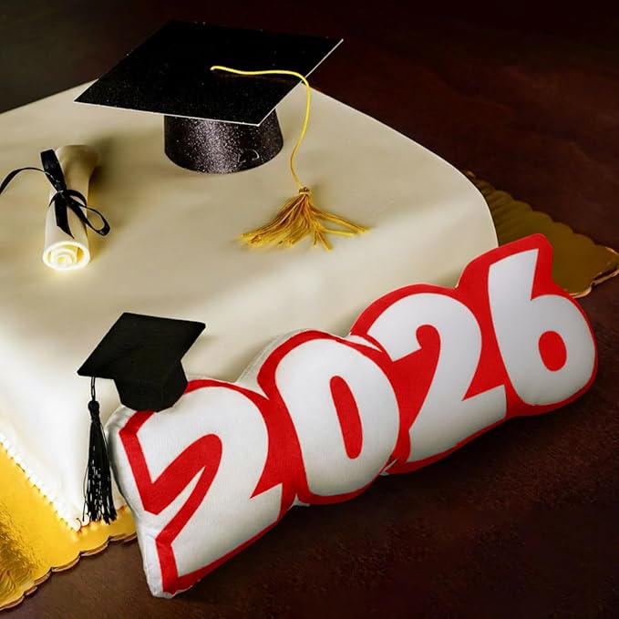 Class of 2026 Autograph Stuffed Pillow 15.7" Graduation Autograph Stuffed Pillow Graduation Guest Signature Gifts Grad Party Sign in Decor for High School College(Red,Classic)