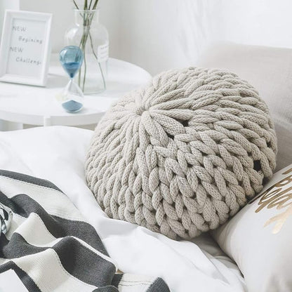 vctops Chunky Knit Round Shaped Throw Pillows with Insert Super Soft Cozy Decorative Handmade Cushions (Grey, Diameter 16")