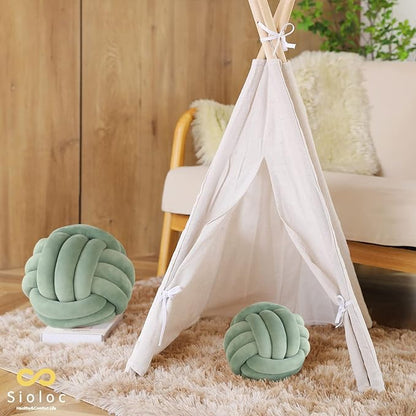 Sioloc Soft Knot Ball Pillows,Round Throw Pillow Cushion Home Decoration Plush Pillow,Throw Knotted Pillow Handmade Round Plush Pillow（7.8inches,Green）