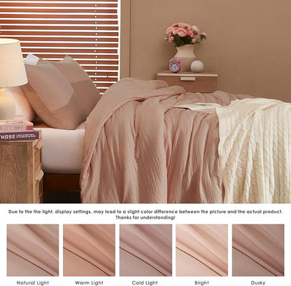 WRENSONGE Full Size Comforter Sets - 3 Pieces Dusty Pink Comforter Prewashed Soft Lightweight for All Seasons,Fluffy Down Alternative Comforter Full Size with 2 Pillow Shams