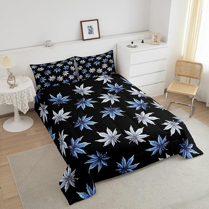 Erosebridal Teal Leaves Comforter Set Toddler, Leaves Bedding for Women Men Adults,Tropical Botanical Bedding Comforter Sets,Exotic Plant Down Comforter,Luxury Soft
