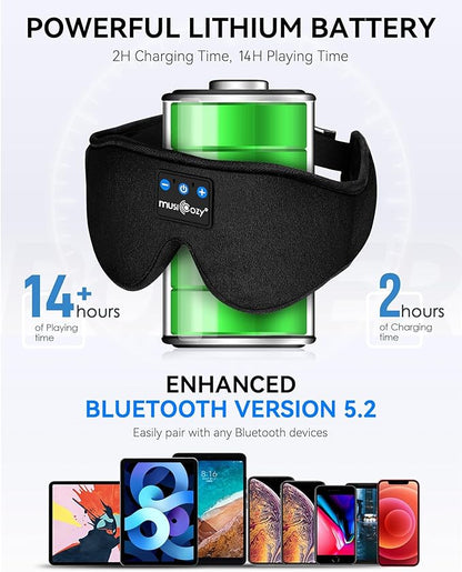 MUSICOZY Sleep Headphones Bluetooth 5.4 Headband Sleeping Eye Mask for Mom Women Men Wireless Music Earbuds Earphones for Side Sleepers Built-in HD Speakers Cool Gadgets Unique Gifts