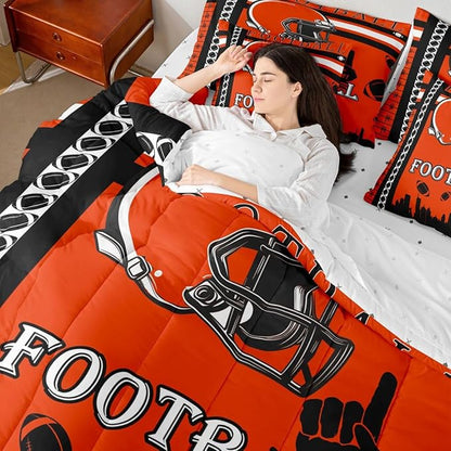 Feelyou Football 7 Pieces Comforter Sets Rugby Sports Bedding Set for All Season Queen Size Football City Bed in a Bag with Comforter, Sheets, Pillowcases & Cushion Cover