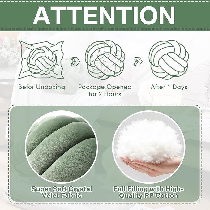 Namalu 2 Pieces Knot Ball Pillows Round Plush Aesthetic Cushion Pillows Soft Stress Relieving Cute Decorative Knotted Pillows for Kids Bed Sofa Bedroom Decor (Dark Green, 7.87 Inches)