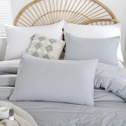 weigelia Light Grey Comforter Set King Size - 3 Pieces Lightweight Grey Solid Bedding Set - All Season Fluffy Microfiber Bed Set (1 Comforter, 2 Pillowcases)