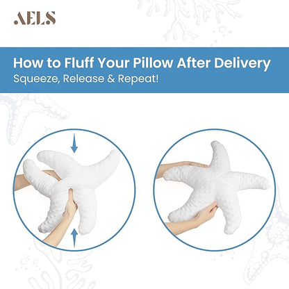 AELS Coastal Throw Pillows Set of 2, Starfish Seahors Pillows, Beach Ocean Nautical Themed Smooth Soft Minky Decorative Throw Pillows, Cute Pillow for Couch Sofa Bed Living Room Bedroom Nursery, White