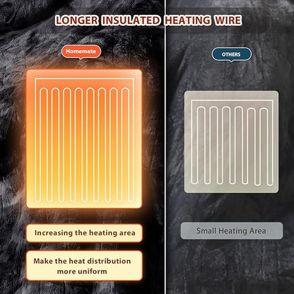 Homemate Electric Heated Blanket Queen Size - 84"x90" Heating Blanket Queen Size Dual Control 1/2/4/6/8 Hours Auto-Off 10 Heat Level Over-Heat Protection Luxury Faux Fur Sherpa ETL Certification