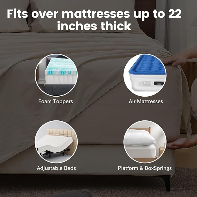 Bedlifes 100% French Flax Linen Sheets Set Queen Size - 6 Piece Extra Deep Pocket 18-24",Soft Breathable Queen Bed Sheets with Temperature Regulating & Moisture-Wicking(Linen