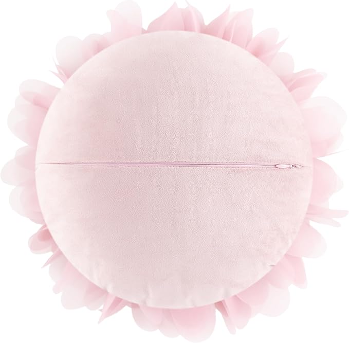Handmade 3D Flower Round Throw Pillows Cute Decorative Daisy Accent Pillow Modern Farmhouse Elegant Cushion for Bed Couch Chair Car Bedroom Living Room Home Decor Gift 12 Inch Rose Gold