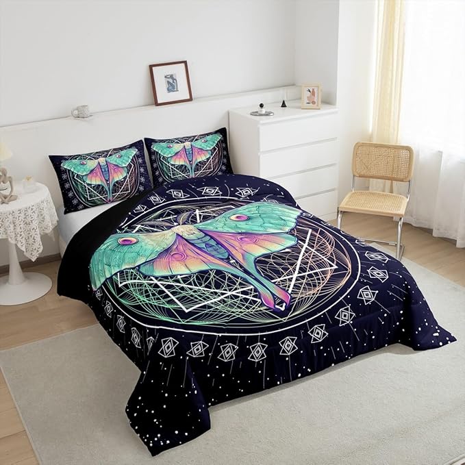 Erosebridal Moth Butterfly Bedding Set - King Size Gothic Decor Down Comforter & Duvet Set for Kids' Rooms - Navy Blue