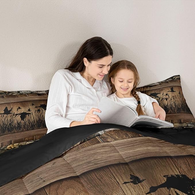 Erosebridal Mallard Duck Hunting Twin Size Comforter Set Farmhouse Lodge Bedding Set Rustic Cabin Bedding Comforter Sets,Brown Country Wooden Stone Quilt 2 Pcs