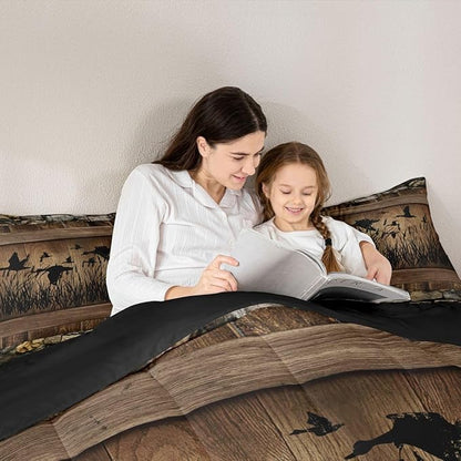 Erosebridal Mallard Duck Hunting Twin Size Comforter Set Farmhouse Lodge Bedding Set Rustic Cabin Bedding Comforter Sets,Brown Country Wooden Stone Quilt 2 Pcs