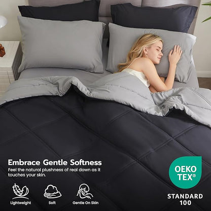 Joiedomi Queen Comforter Set with Sheets Black, 7 Pieces Queen Bed Set with 1 Down Alternative Comforter, 1 Flat Sheet, 1 Fitted Sheet, 2 Pillowcases and 2 Pillow Shams, Bed in a Bag for All Seasons