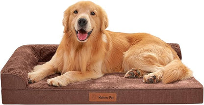 Orthopedic Dog Beds for Large Dogs, Memory Foam Dog Beds Large Sized Dogs, Washable Removable Cover, Nonskid Bottom, Waterproof, for Indoor, Outdoor, Crate ＆ Car Use, 41x27x6 Inches, Brown Grey