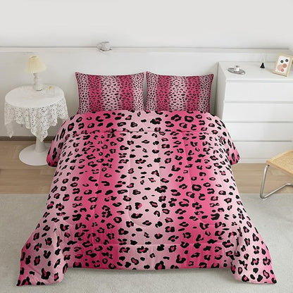 Erosebridal Pink Leopard Comforter King Size for Kids Teens Adults,African Cheetah Print Bedding Set,Farmhouse Rustic Duvet Insert,Pink Gradient Quilt Bedroom Decor