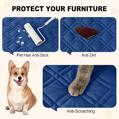 Smiry Reversible Waterproof Couch Covers for Sofa, Washable Dogs Pet Couch Covers for 3 Cushion Sofa Pet Friendly, Water Resistant Furniture Protector Slipcover, Geometric (30"x70", Navy/Blue)