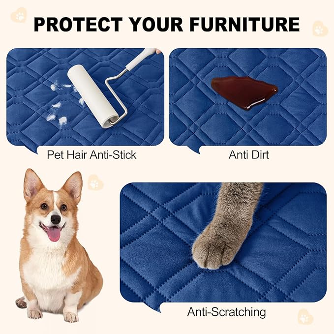 Smiry Reversible Waterproof Couch Covers for Sofa, Washable Dogs Pet Couch Covers for 3 Cushion Sofa Pet Friendly, Water Resistant Furniture Protector Slipcover, Geometric (68"x82", Navy/Blue)
