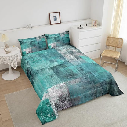 Erosebridal Teal Comforter Set for Kids Boys Girls,Mid Century Bedding Set King,Oil Painting Bedding Comforter Sets,Watercolor Ombre Abstract Art Duvet Insert with 2 Pillowcases Bedroom Decor