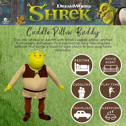 Collectibles DreamWorks Shrek Bedding Super Soft Cozy Decorative Cuddle Pillow, (Officially Licensed Product) By Franco